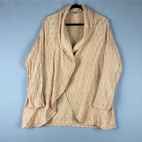 Flax Linen Blend Long Cardigan Women P 4/6 Apricot Textured Boho Lagenlook Gauzy - Picture 1 of 15